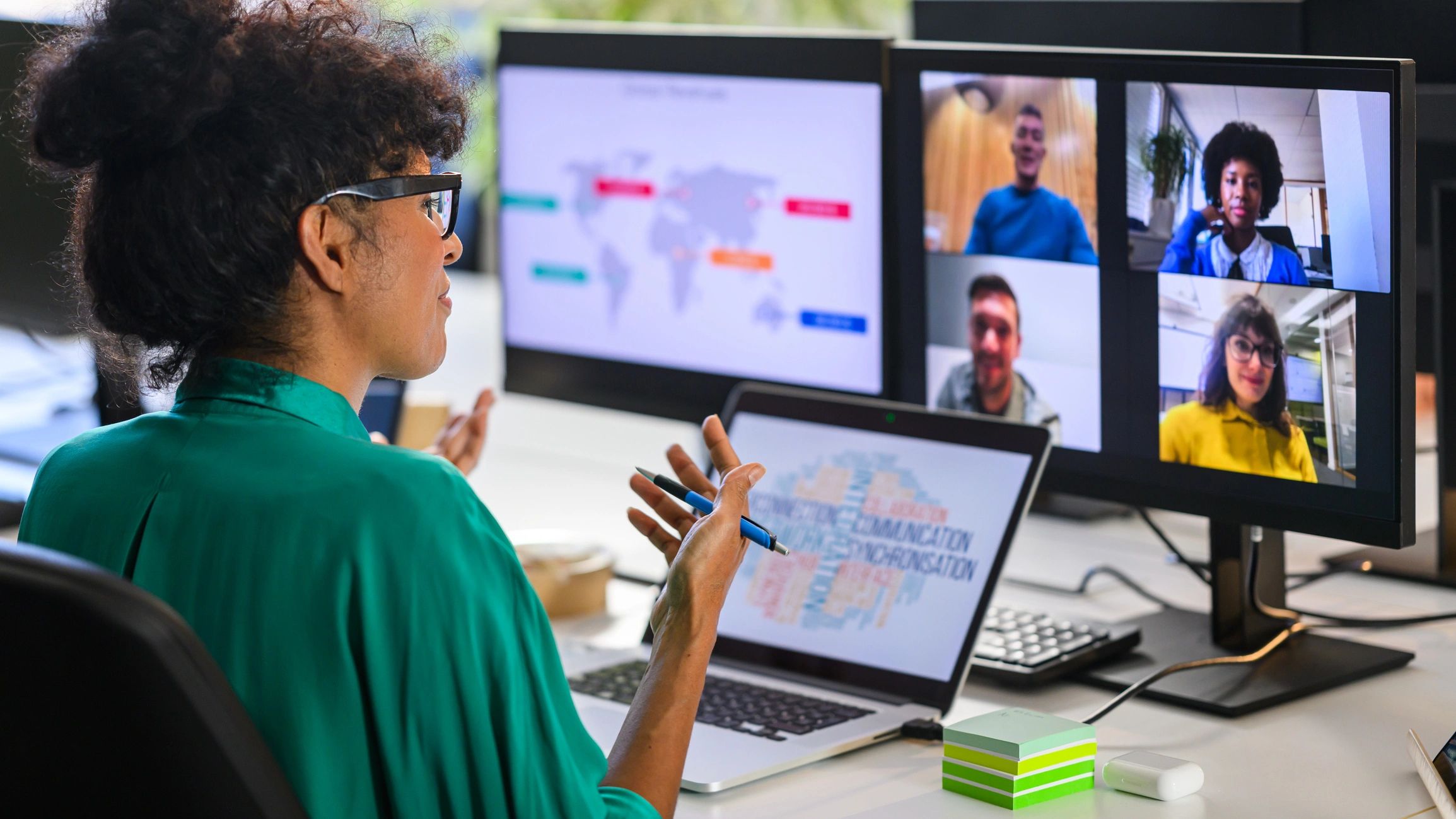 Team member collaborating in a remote meeting